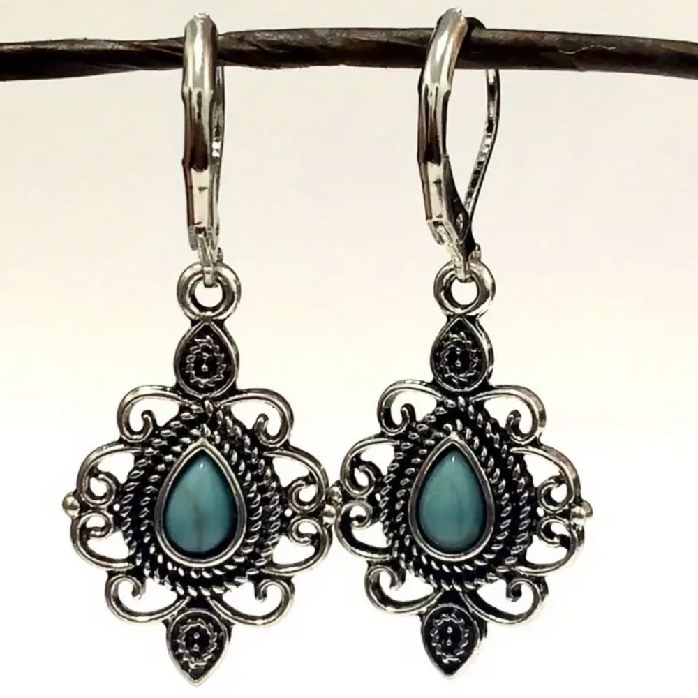 Vintage Boho Turquoise Drop Earrings